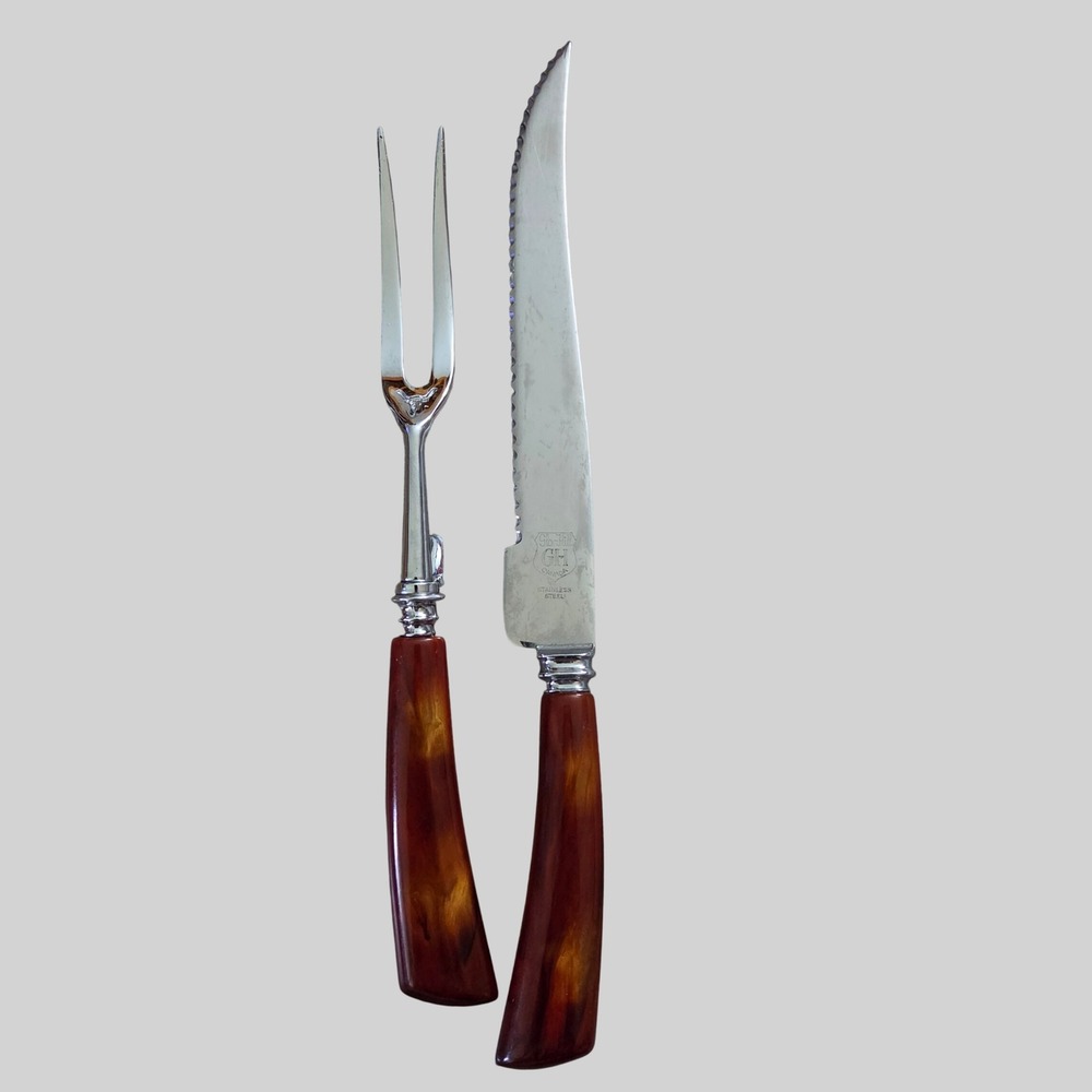 Bakelite Handle Carving Knife Sharpener & Fork Set 2pc Glo-Hill Canada